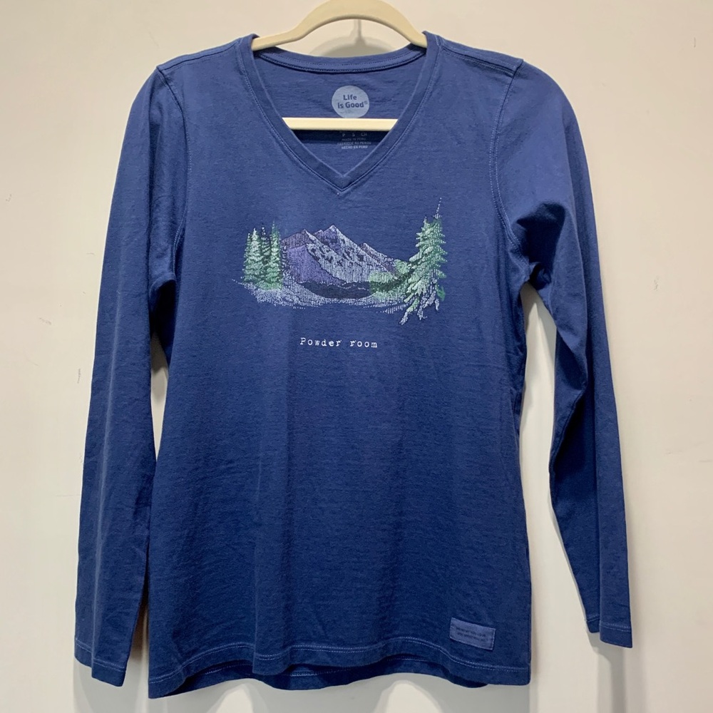 Life is Good powder room long sleeve v-neck shirt